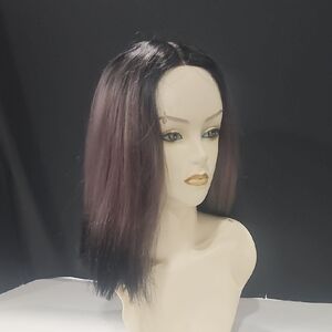 Sleek Black with Purple Tones Straight Synthetic Wig with Center Part